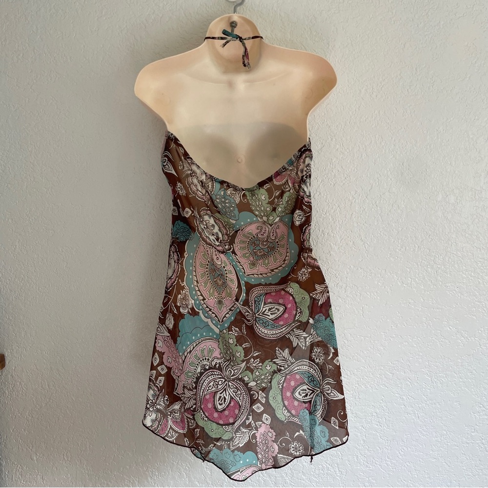Vintage Y2K Lipstick Paisley Strapless Halter Asymmetrical Top Open Back MEDIUM - Picture 3 of 5
